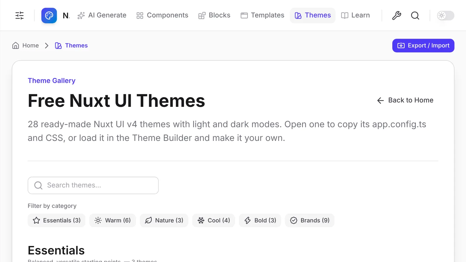 Theme gallery cards with Preview theme and Save theme buttons
